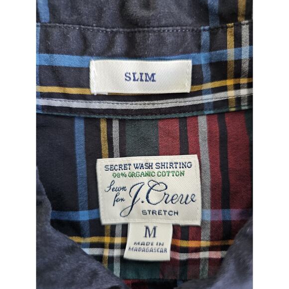 J.CREW Shirt Mens M Tartan Secret Wash Slim Plaid Button Up Cotton Stretch Black - Picture 3 of 7